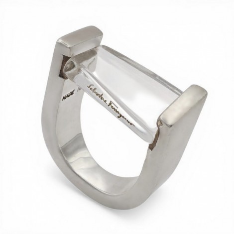 Inel Salvatore Ferragamo "Vara Bow" din argint și cristal | rară piesă de design contemporan | cca. 2010 - 2015